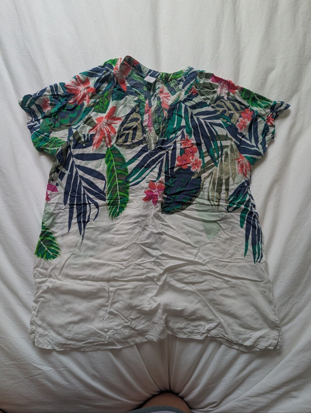 Old Navy Tropical Print Short Sleeve Top - White, Green & Navy